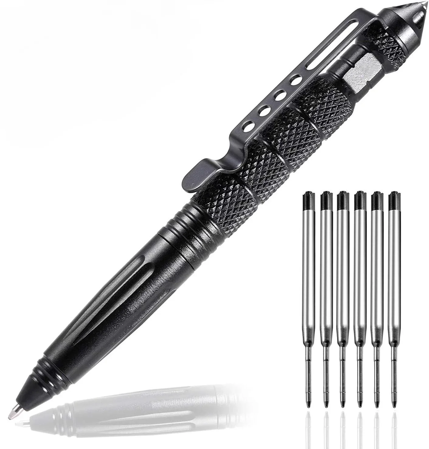 Military Tactical Pen, Professional Self Defense Pen, Emergency Glass Breaker Pen - Tungsten Steel, Writing Tool with 6 Refill