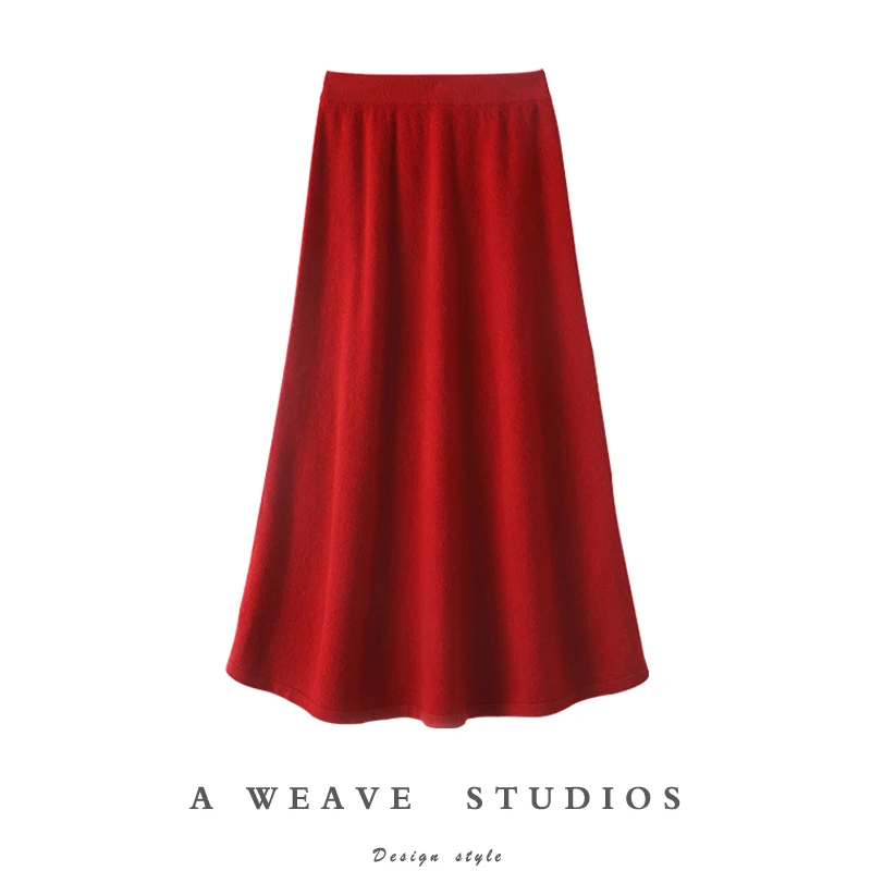 2023 New Arrival Autumn and Winter 100% Cashmere Knit Skirt Women\'s High Waist Skirt Female Fashion Quality Elastic Girl Clothes