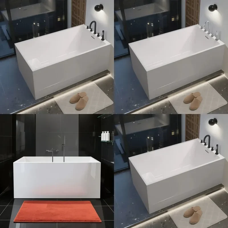 For Small Bathroom Acrylic Bathtub Independent Soaking Tub Adult Household Insulated Bath Unit Space Saving Modern Design