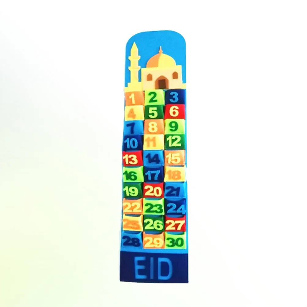 

1Pcs Felt Hanging Mubarak Eid Countdown Calendar Colorful Pocket Wall Decor Home Festival Decoration Reusable