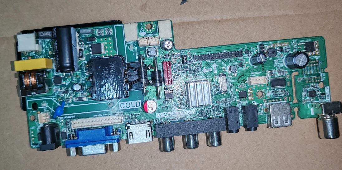 

tp.ms3663.pa673 Three in one TV motherboard, tested physical photos for 9--10v 1200ma pt236at02-4
