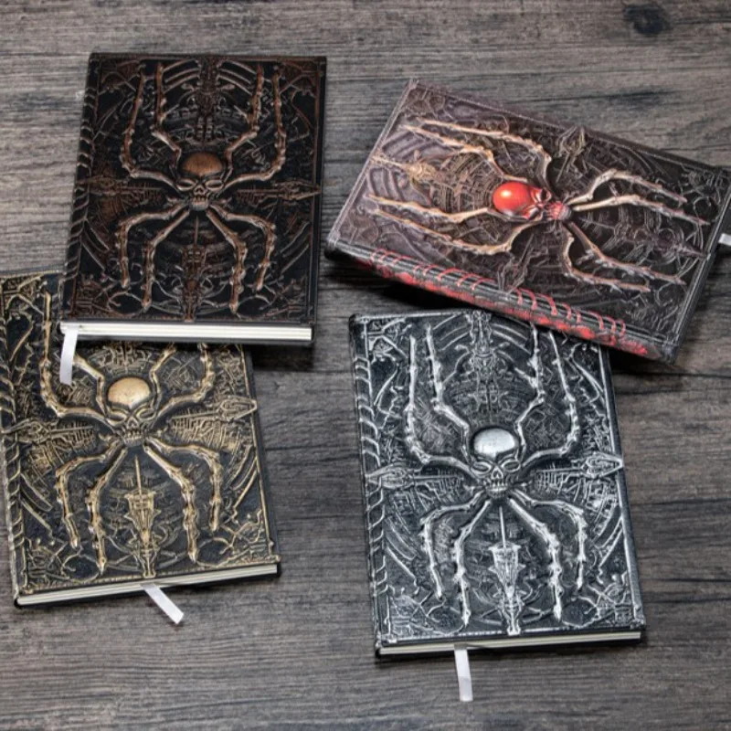 Vintage PU Leather Cthulhu Dark Spider Embossed Notebook, 2025 Gothic Aesthetic Ruled Writing Journal, Occult Stationery Gift