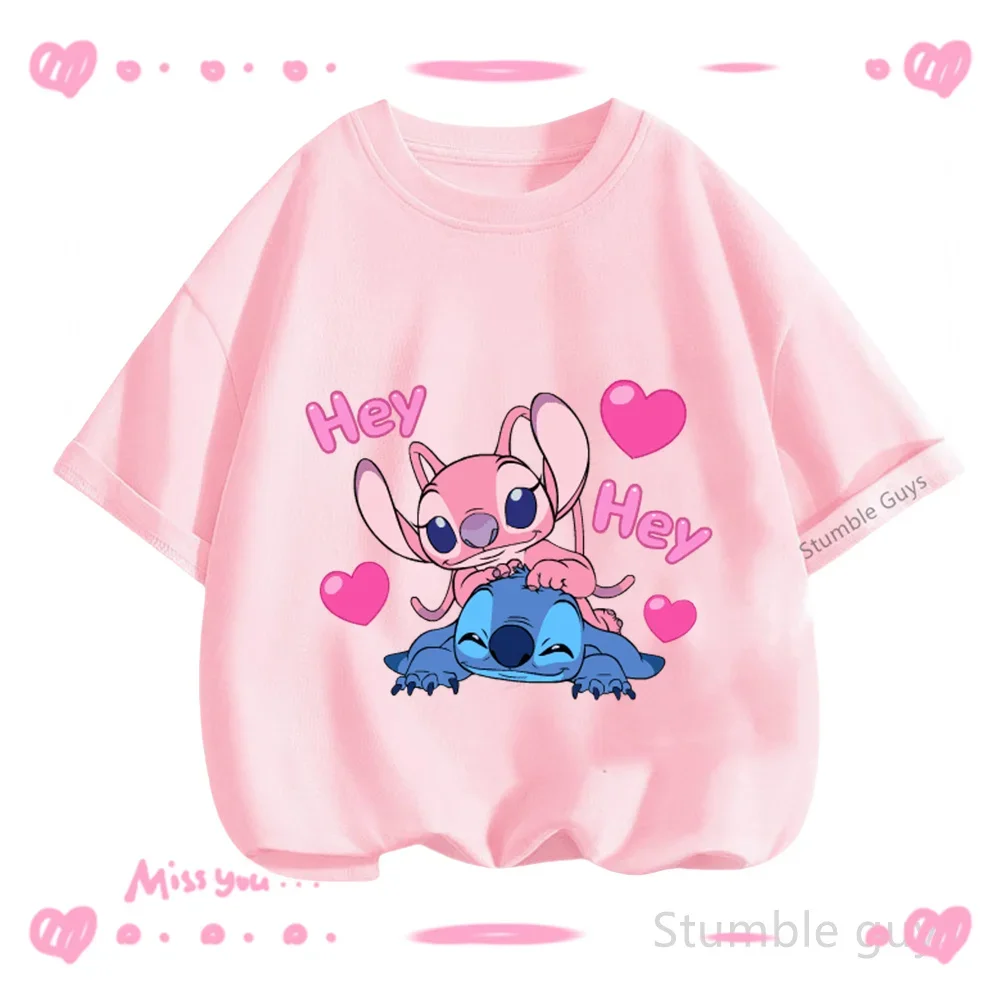 

Disney Kids Summer T-Shirt Boys Girls Kawaii Stitch 3-14Y Tropical Print Casual Short Sleeve Sportswear Jersey Clothes