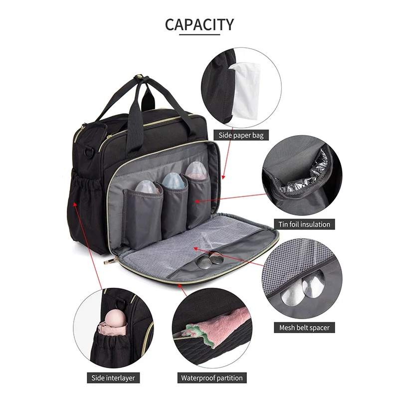 Large Capacity Travel Bag Multifunctional Maternity Mother Baby Stroller Bags New Style Waterproof Diaper Bag Black nappy bag