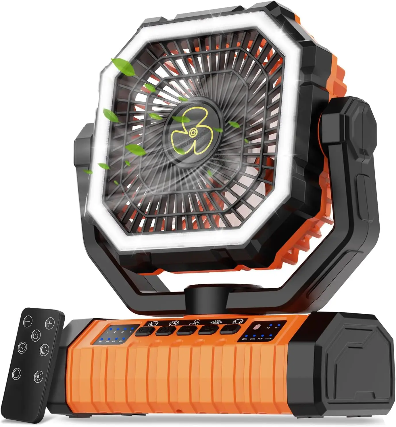 

Rechargeable Camping Fan with 20000mAh Battery, Remote, LED Light, Hanging Hook for Outdoor Use