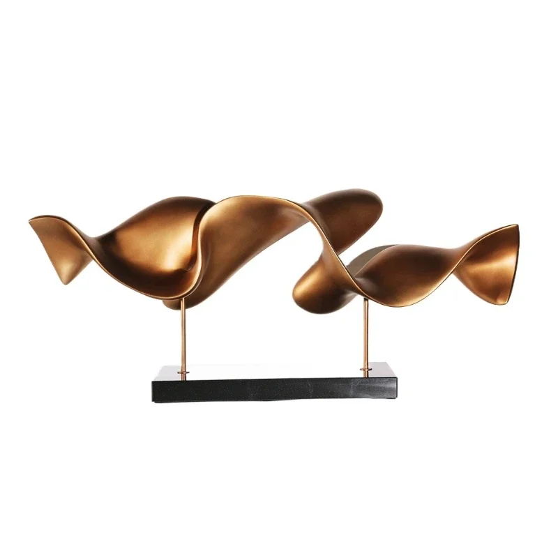 Office decoration accessories Antique brass waveform desktop abstract home decoration sculpture