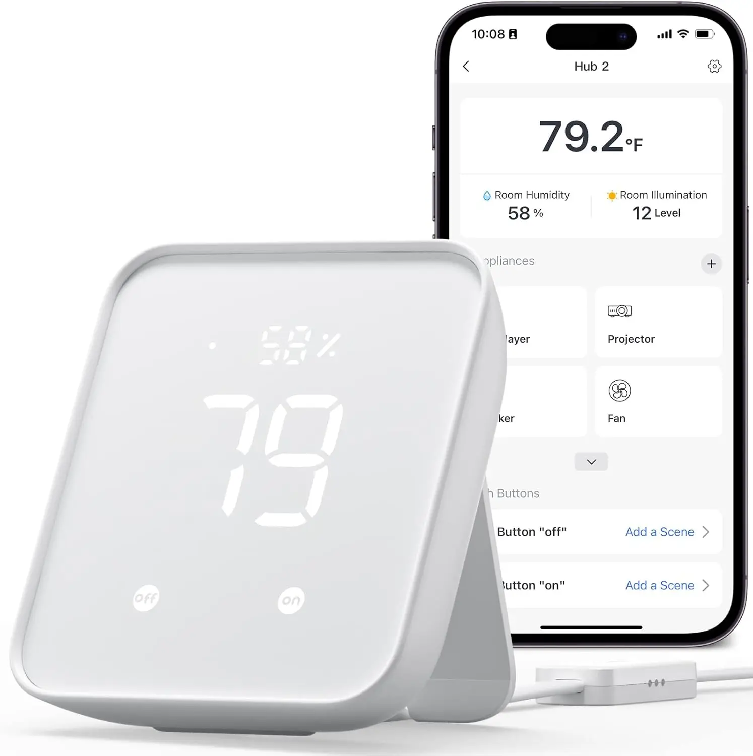 Hub 2 (2nd Gen), work as a WiFi Thermometer Hygrometer, IR Remote Control, Smart Remote and Light Sensor, Link to Wi-Fi