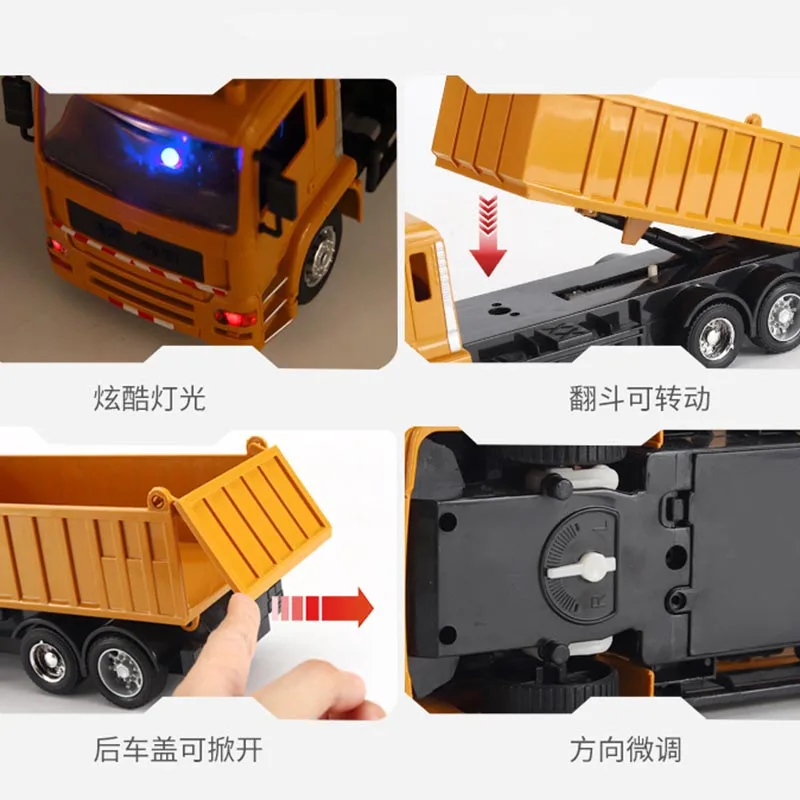 2.4G RC Car Excavator Dumper Truck Lighting Remote Control 6CH Engineering Vehicle Tipper Bulldozer Toys Boy Kids Christmas Gift