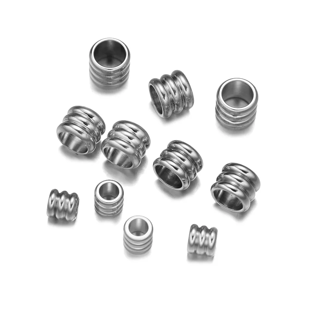 20pcs Stainless Steel Large Hole Spacer Beads Grooved Column Tube for DIY European Bracelet Necklace Jewelry Making Accessories
