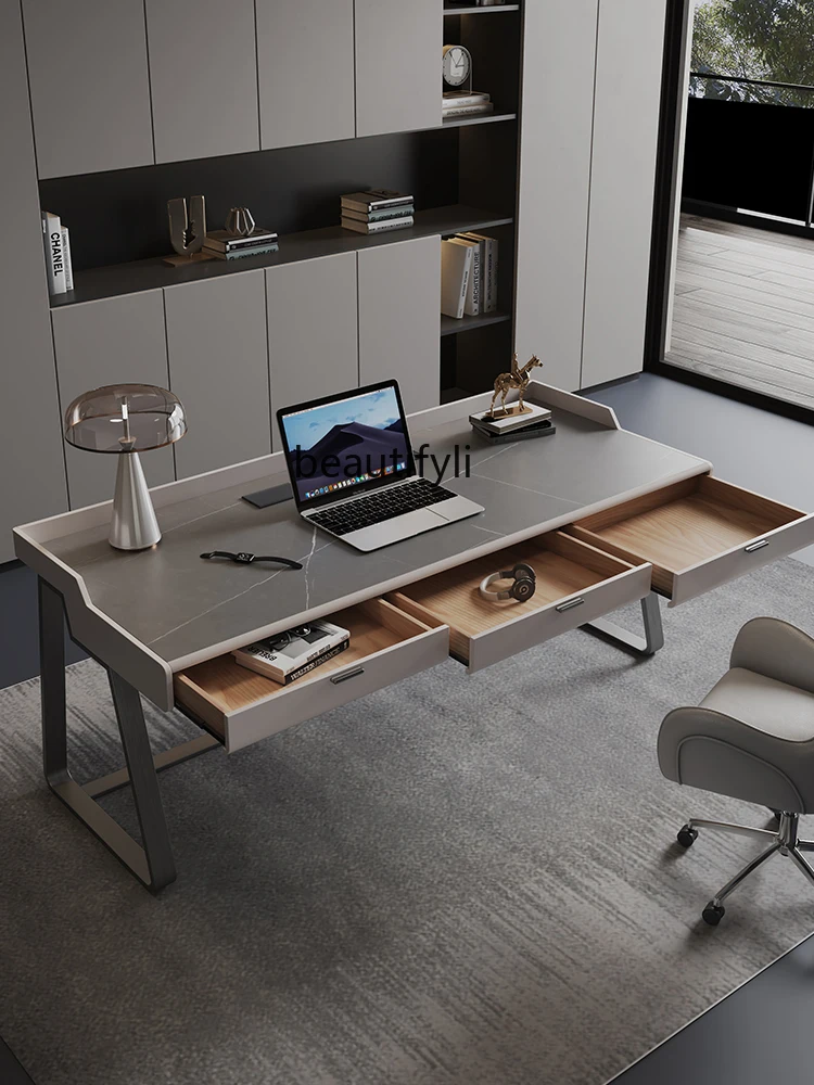 Modern Minimalista Pedra Plate Desk, Simples e Luz Luxo Estudo Desk, italiano