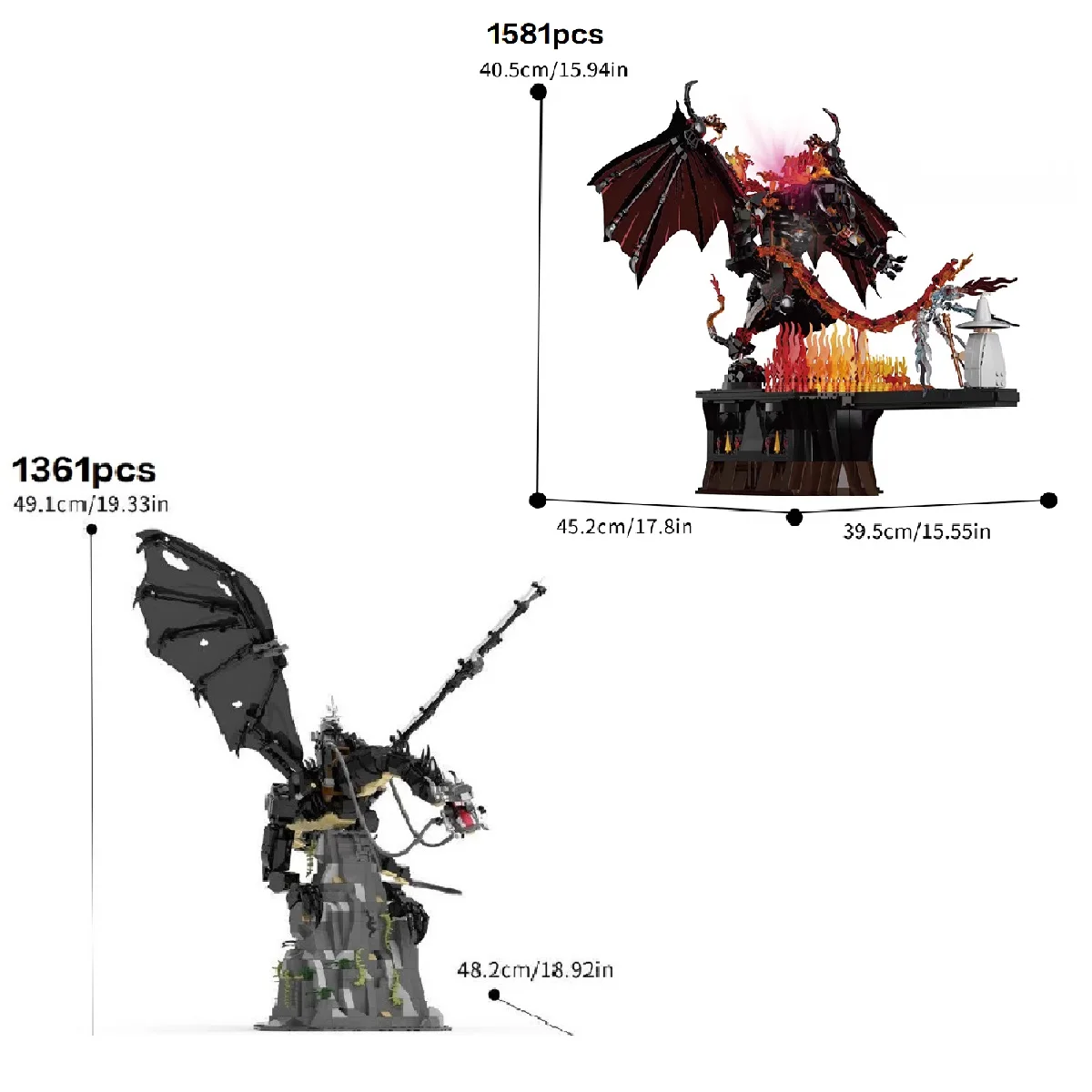 

Toy Gift For Kid Adult 1361PCS Creative The Wizard King And His Mount Black Dragon Model Building Blocks Construction Bricks
