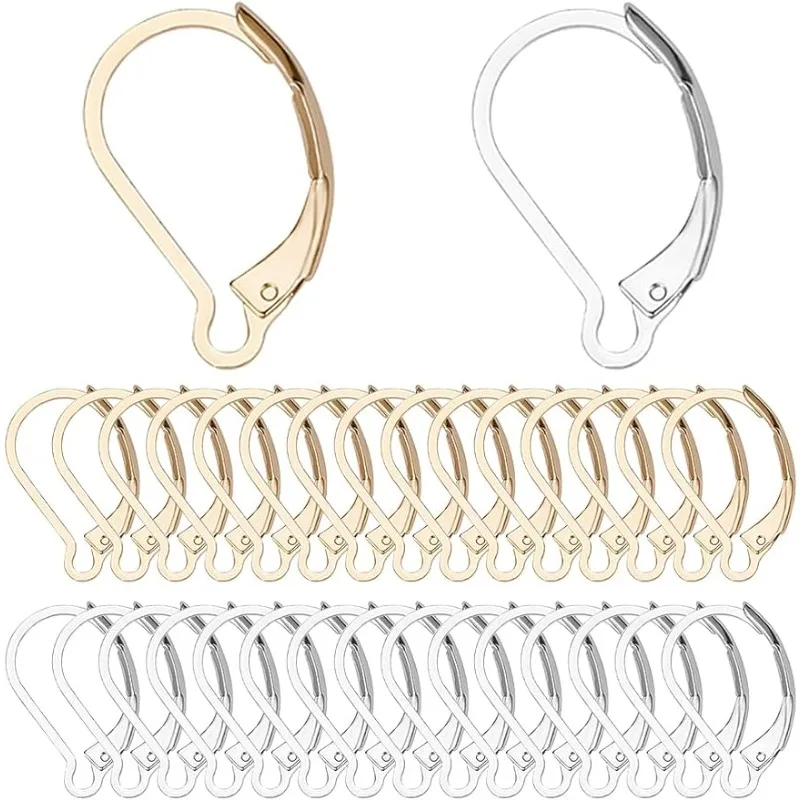 1 Box 60Pcs Silver 24K Gold Plated Gold French Earring Hooks Leverback Earring Findings Leverbacks 6.5x10mm Lever Back Earwires