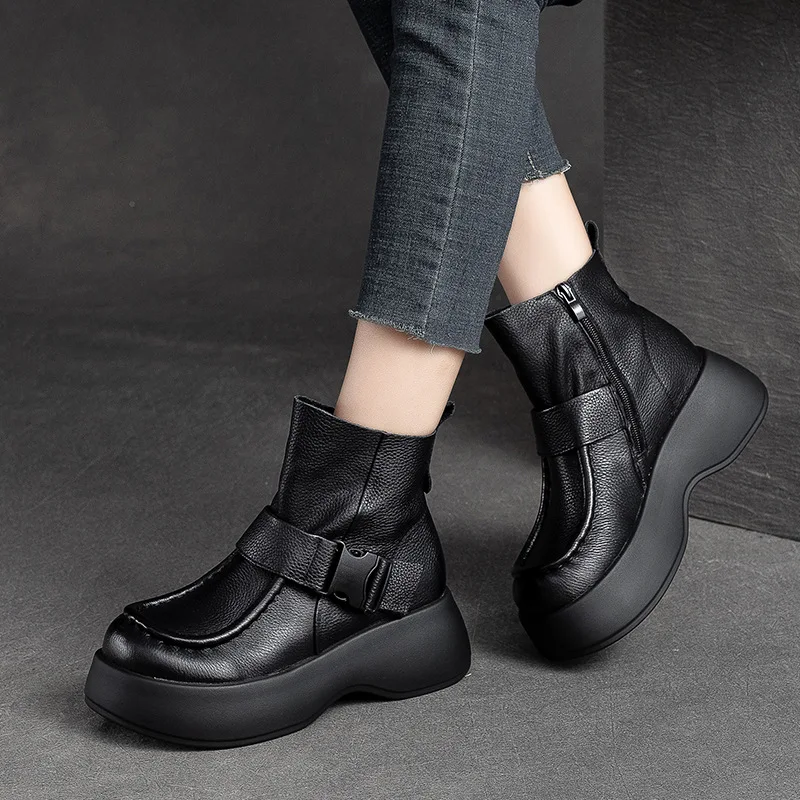 GKTINOO 2024 New Autumn Winter Thick Sole Ankle Boots Women Warm Boots Shoes Handmade Genuine Leather Zipper Retro Boots