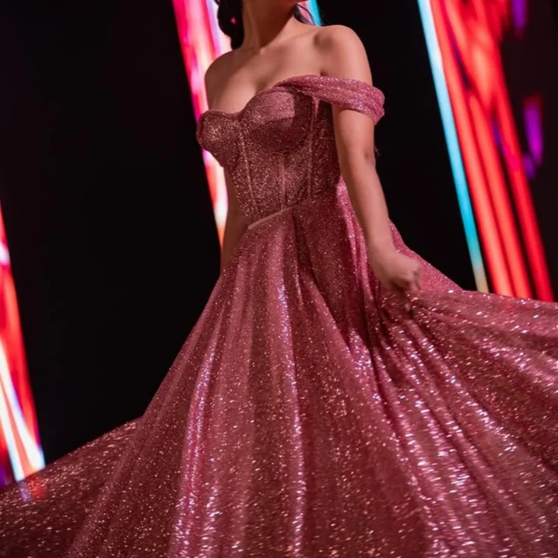 

Shiny rose gold Off Shoulder Quinceanera Dress sequin layering vestidos de 15 Quinceanera ﻿Customized