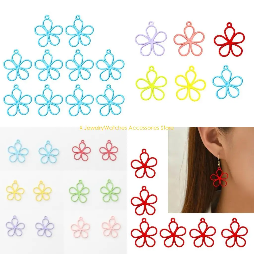 

31KD 10Pieces Flower Frame Pendant Charm for DIY Flower Jewelry Making Hollow Flower