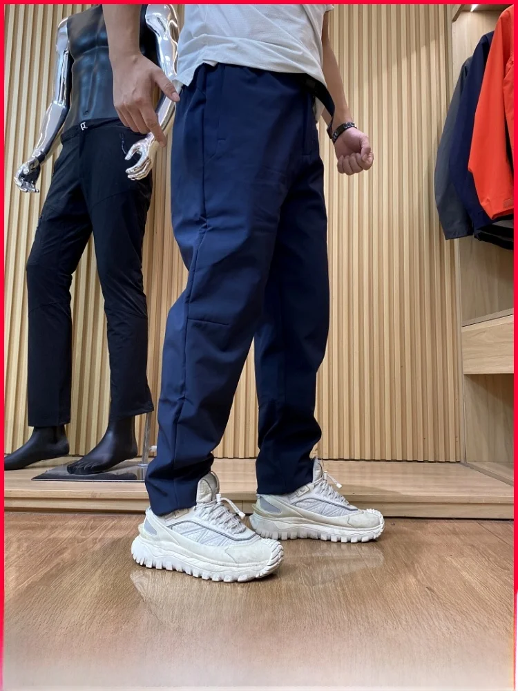 

Waterproof Tech Fce Lined Belted Men's Casual Pants Autumn Winter Straight Leg Pants Warm Velvet Faion Urban Sle