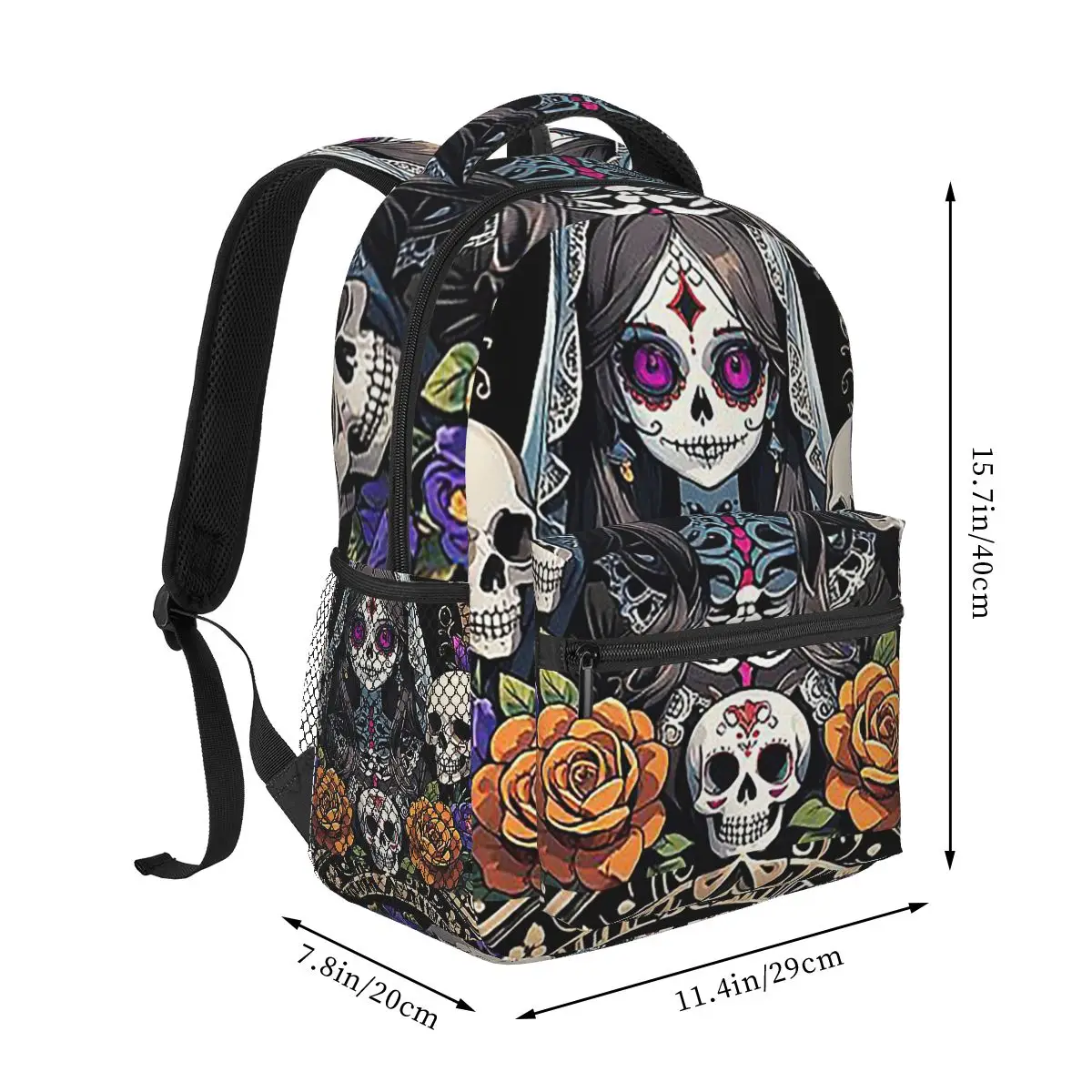 Alexander Gothic Las Elegantes Girls Day Of Dead Skull Student Backpack Travel Daypack for Boys Girls Fashion Shoulder Bags