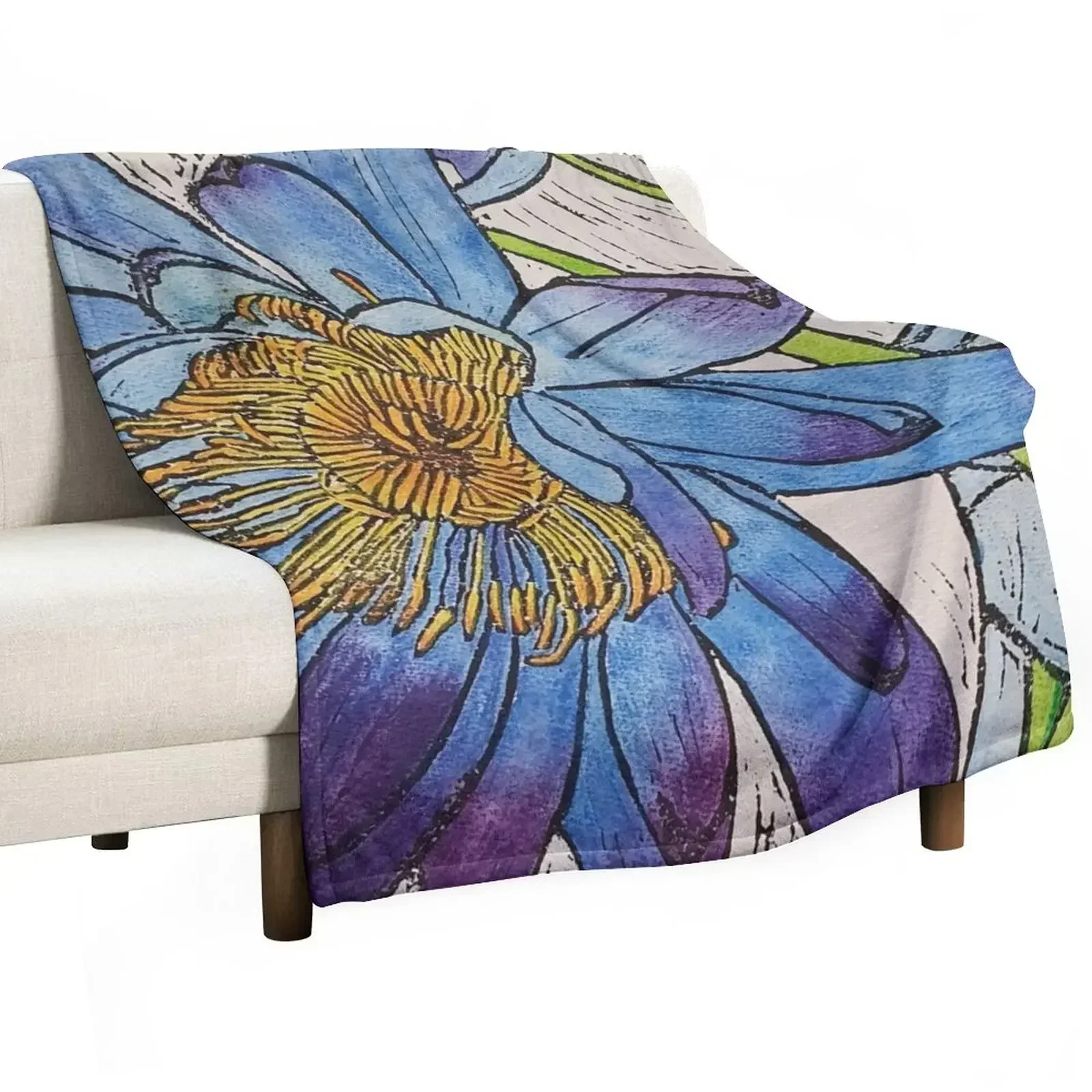 Kimberley Waterlily Linoprint Coloured Throw Blanket Polar for sofa Kid'S Blankets