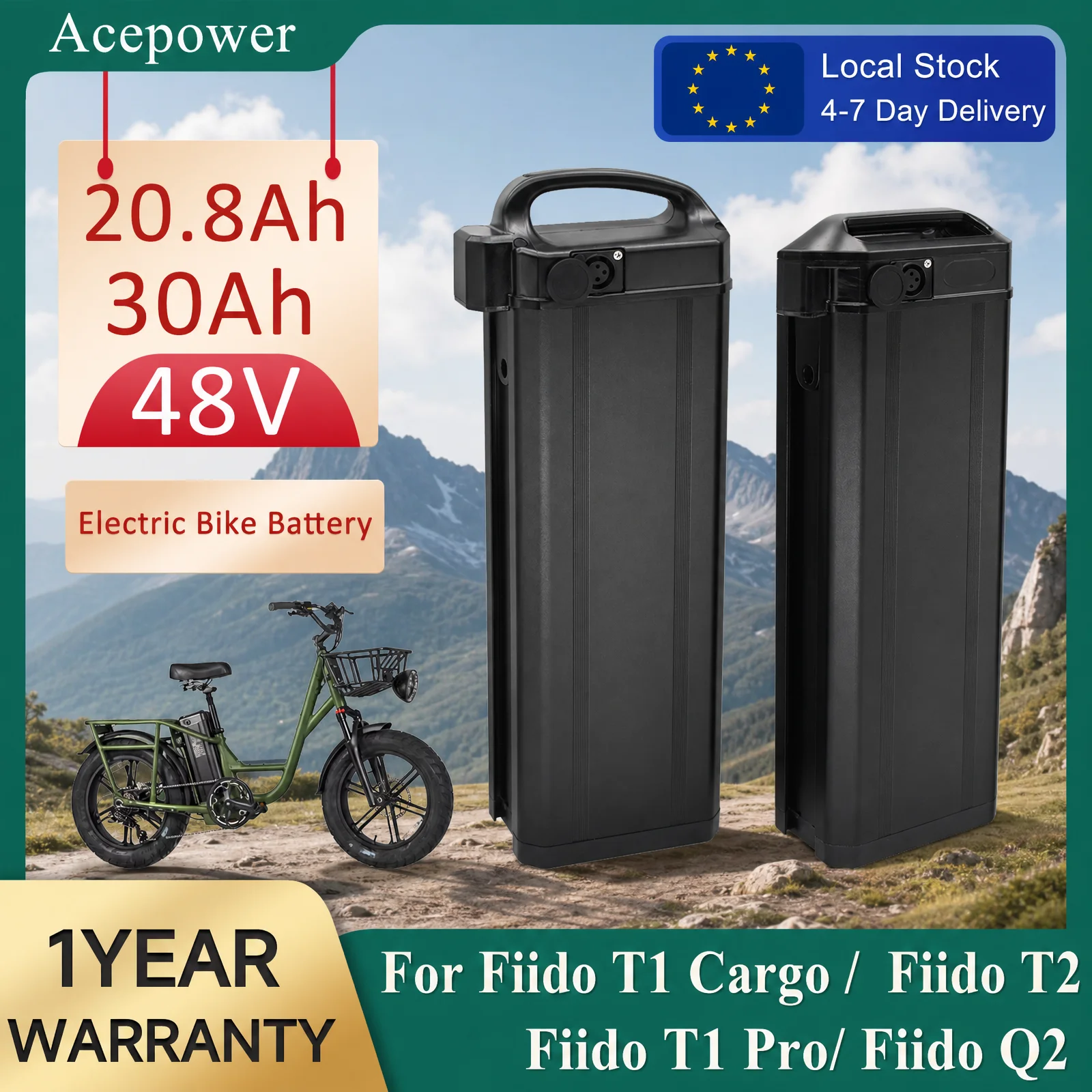 Image of Akku für Fiido T1 Pro T2 Fiido Q2 Heybike Explore Vivi Z8 Wallke H6 48V 20.8Ah 30Ah Faltbares Elektrofahrrad Batterien für Fiido T1 Cargo T2 Pro E-Bike Ersatzakku