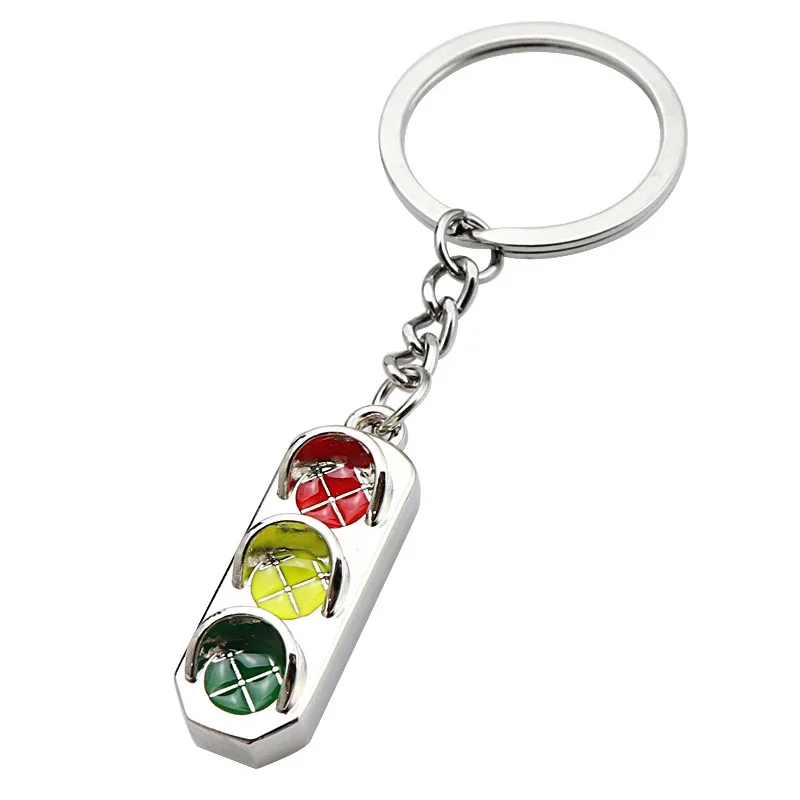 Personalized Creative Traffic Signal Light Model Metal Car Keychain Man Bag Pendant Car Key Ring Creative Birthday Gift