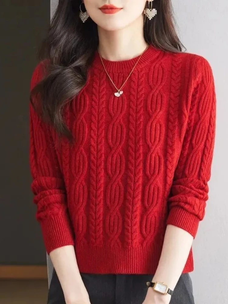 

Casual Knitted Long Sleeve Women's Sweater New Cashmere Women's O-neck Pullover Autumn And Winter Loose Solid Color Tops