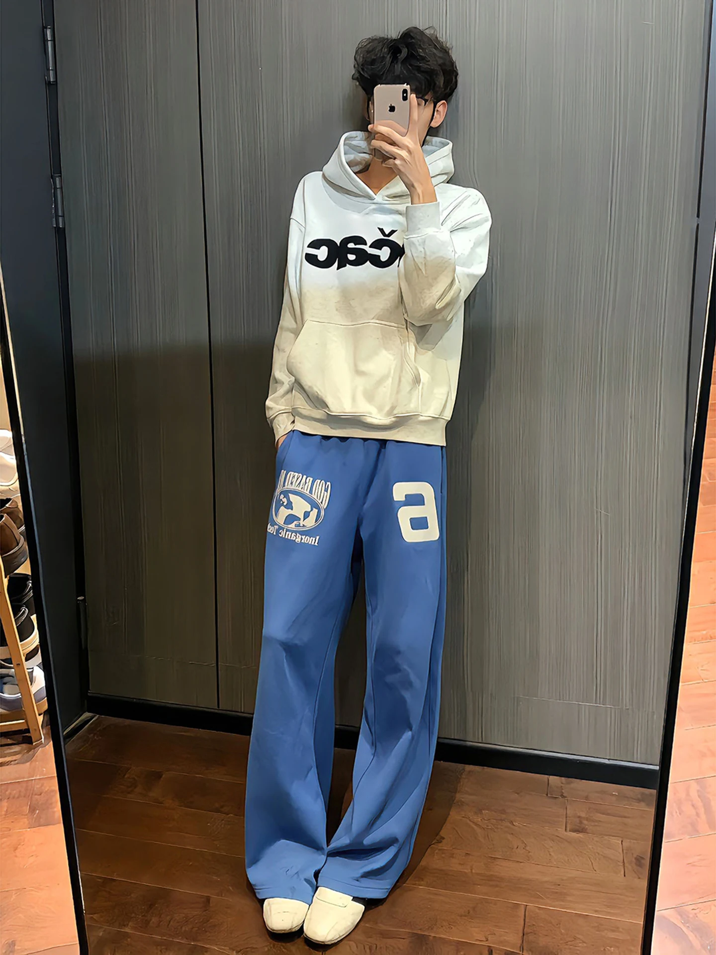 

Blue American Sle Printed Sports Straight Leg Casual Pants for Men Spring Season Faion Brand Loose Fit Comfortable Breath...