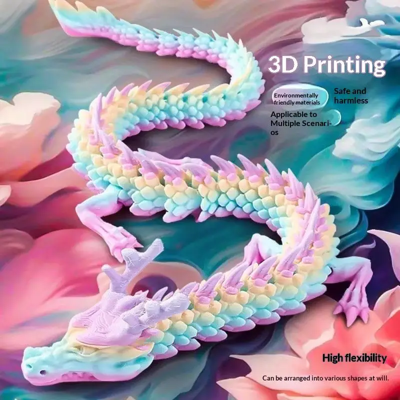 30cm 3D Printing Chinese Dragon Toy Joint Rotated Colorful Handicrafts Desktop Ornaments Gift Toys
