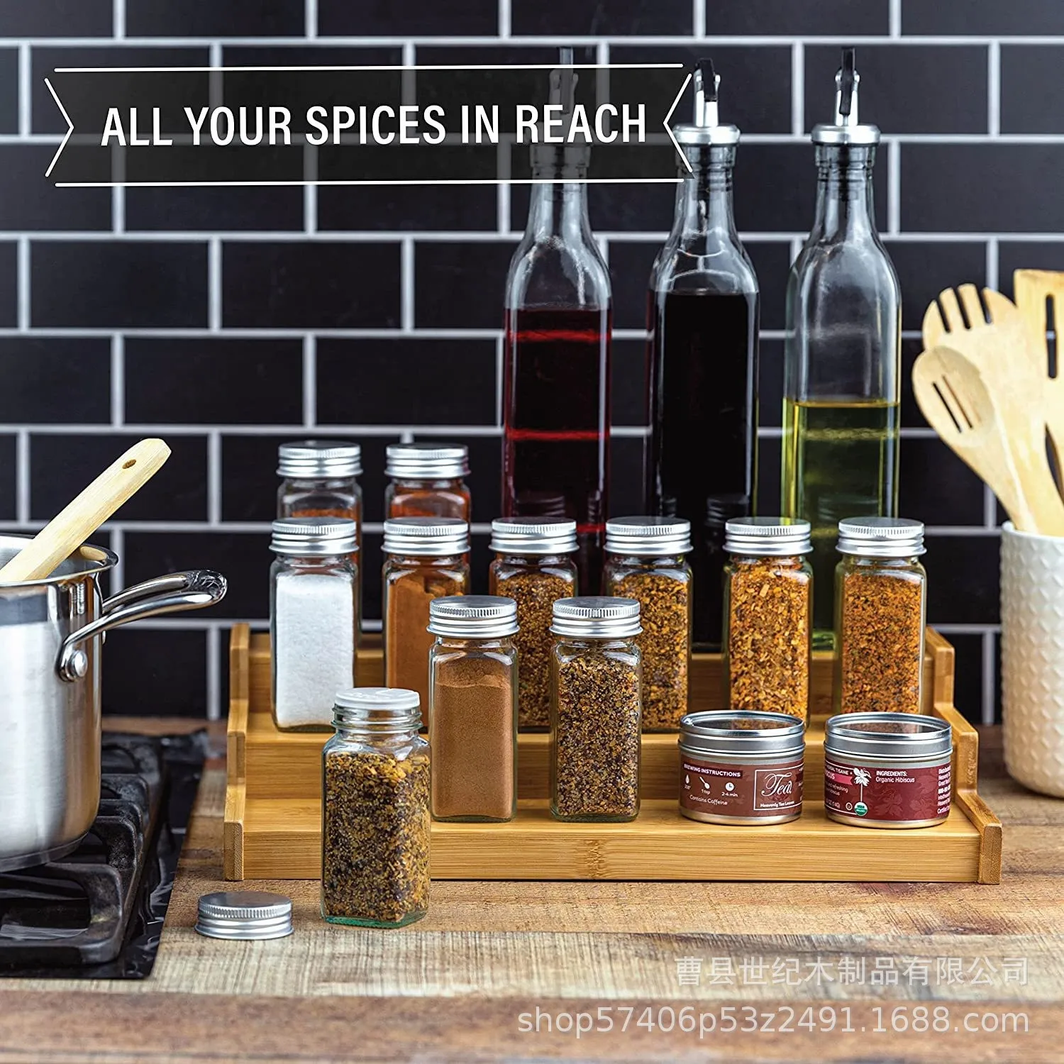 

3 Tiers Kitchen Organizer Rack Vintage Bamboo Storage Shelf For Seasoning Bottles Jars Spices Multifunctional Desktop Storage