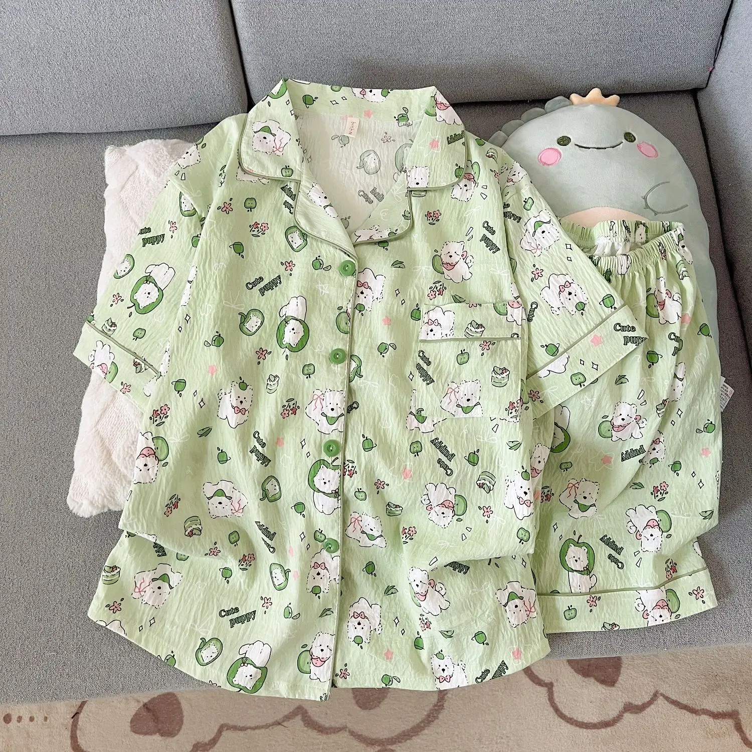 Women's Cotton Pajamas 2 Piece Cute Pyjamas Summer Pijama Y2K Shorts Short Sleeve Sleepwear Cartoon Negligee Home Suit Nightwear