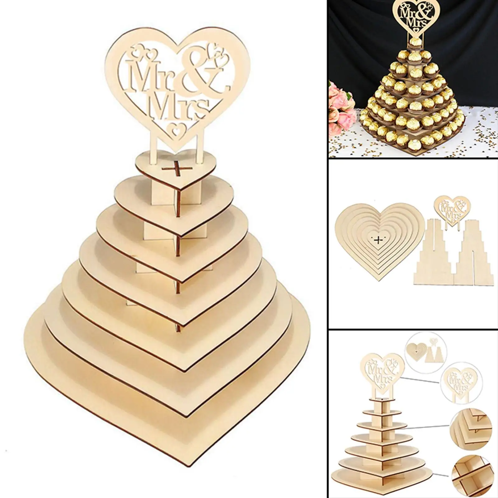 Heart Chocolate Display Stand Holder ,Wood Candy Cupcake Holder DIY Unfinished
