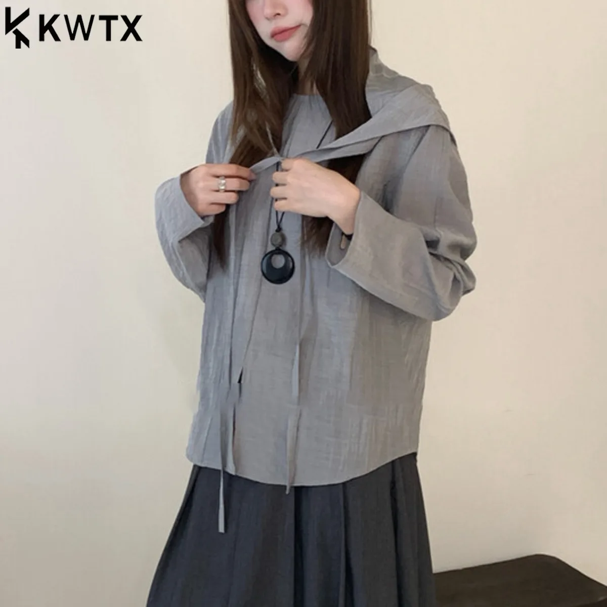

KWTX 2025 Fashion Elegant Blouse With Detachable Shawl–Versatile Split Design, Casual Chic, Women’s Tops, Trendy & Breathable