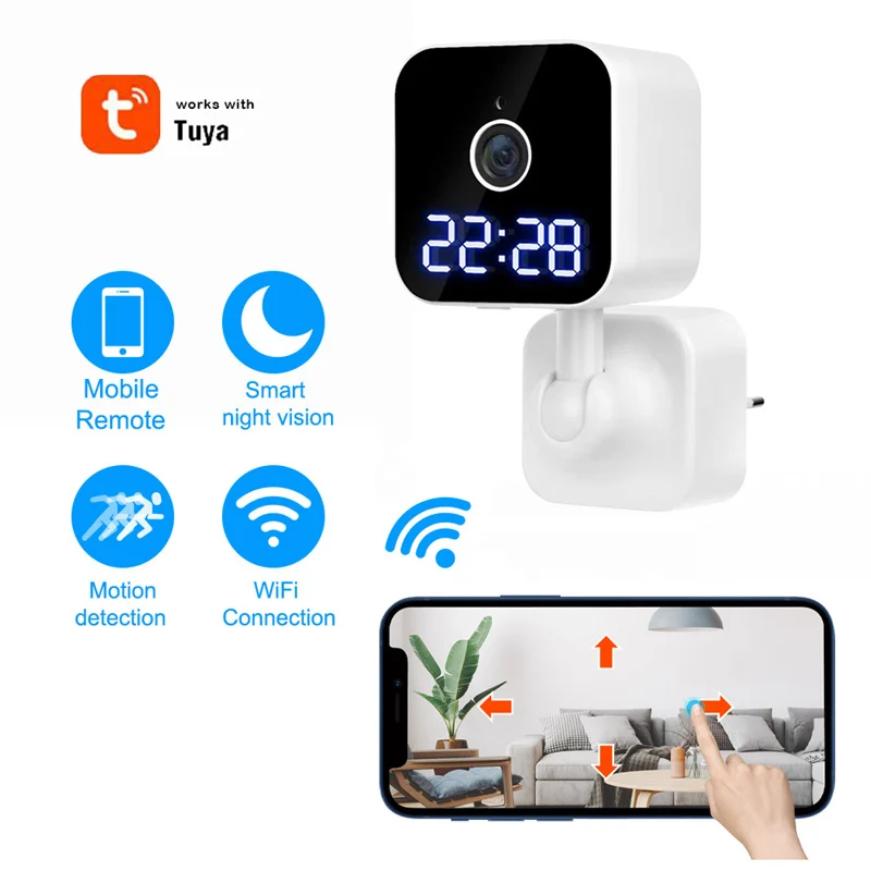 Baby Pet Wifi Security Protection Home IP Camera 2MP Motion Detector Clock Surveillance Camera Tuya Smart Video Cam Power Socket