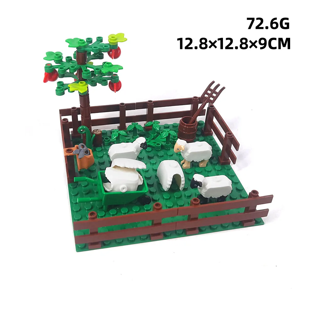 Sheepfold Grassland Long Haired Sheep Goat Pigsty Farm Ranch Scenes Compatible With LEGO MOC Building Blocks Bricks Toys