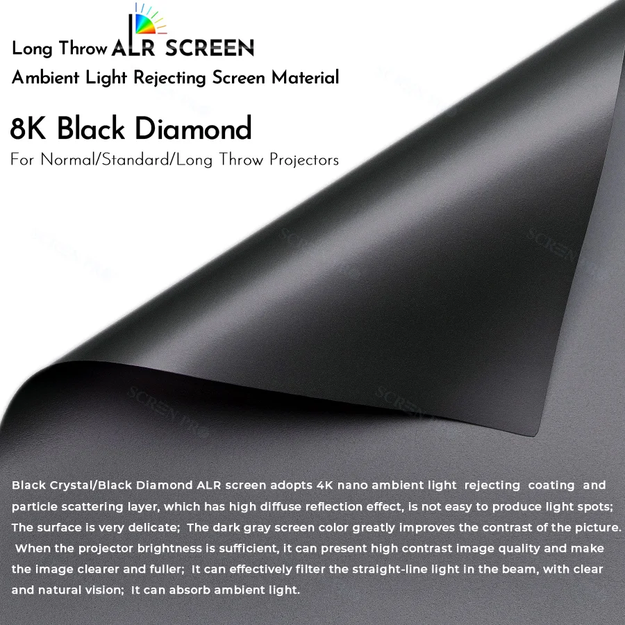 Black Diamond 120 inch ALR Projector Screen 16:9 4K/8K 3D UHD Fixed Frame Projection Screen Wall Mount Narrow Bezel for Standard