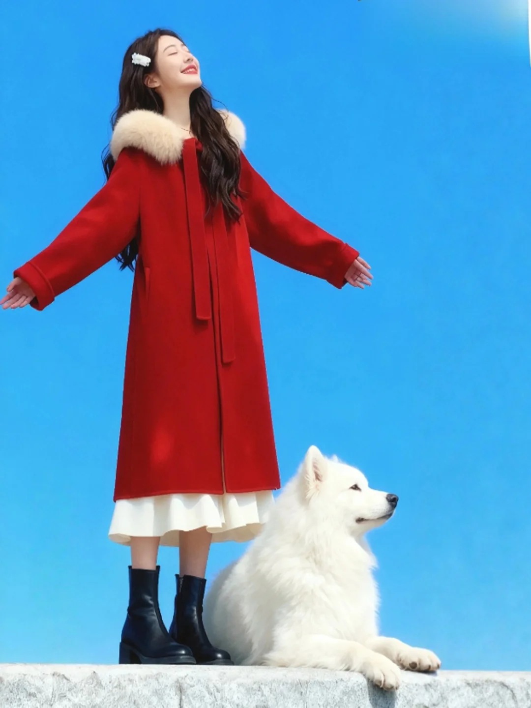 

Длинное свободное шерстяное пальто Ele Gentle Wind, модное пальто миди, зимняя верхняя одежда для женщин, удобное теплое французское пальто