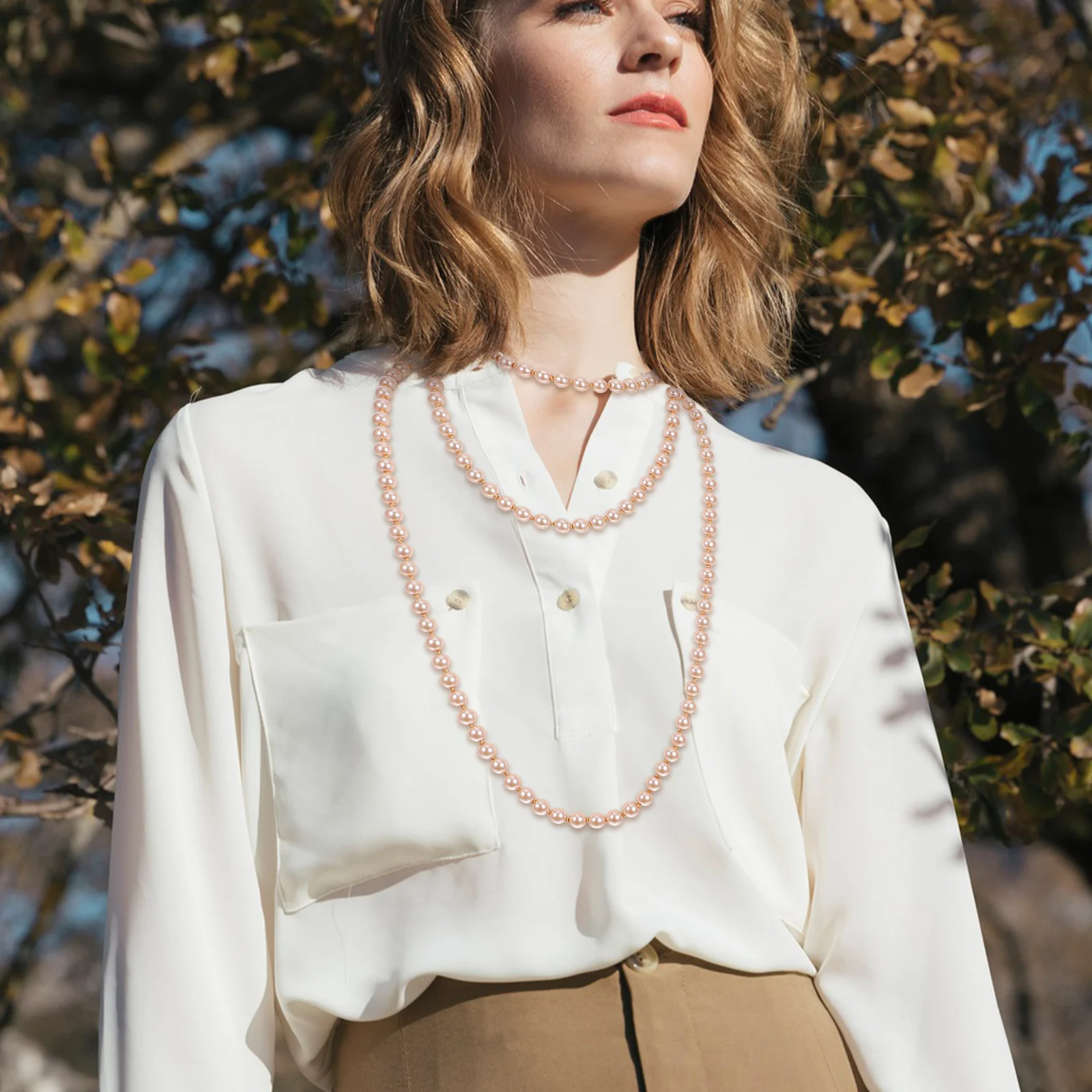 معقود اللؤلؤ قلادة الطبقات سترة طويلة سلسلة مجوهرات لحفلات الزفاف الرسمية ملابس غير رسمية أنيقة مقلد اللؤلؤ الإكسسوار #4