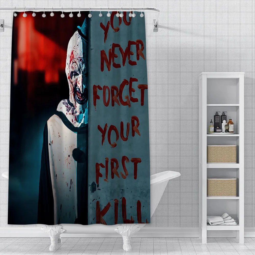 T-Terrifier 2 Horror Movie Shower Curtain Waterproof Polyester Fabric Paint Bath Curtains Home Bathroom Decor Curtain With Hook