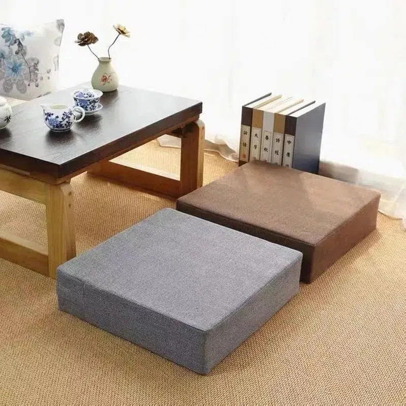 Monochromatic Linen Square Seat Mat for Home Chair, Thickened Tatami, Decorative Sitting Pad, Living Room, Bay Window,1PC