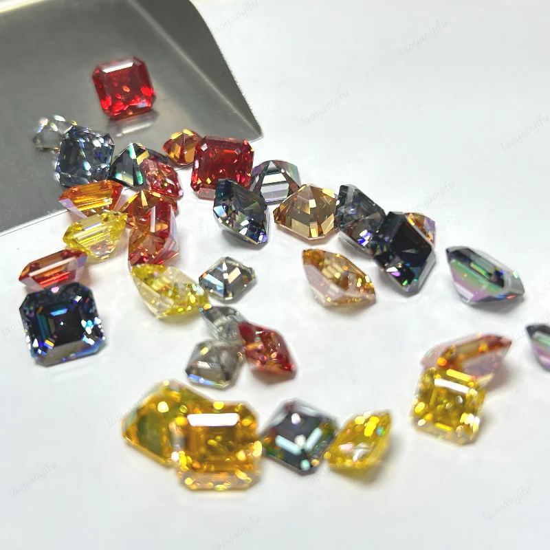 Moissanite Stone Asscher Shape Multiple Colors Lab Grown Gemstone for Charms Jewelry Making Pass Diamond Teste with Certificate
