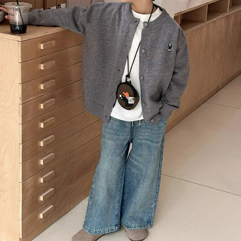 

Детский вязаный кардиган-свитер, куртка на весну и осень, новый стиль, повседневный осенний топ для маленьких мальчиков