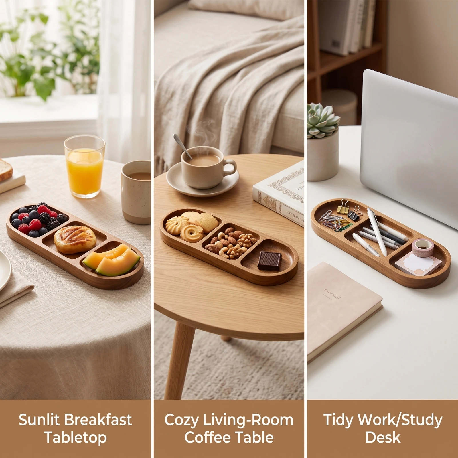 Acacia Wood Serving Tray 3-Com - đánh giá và giá Wooden Serving Tray