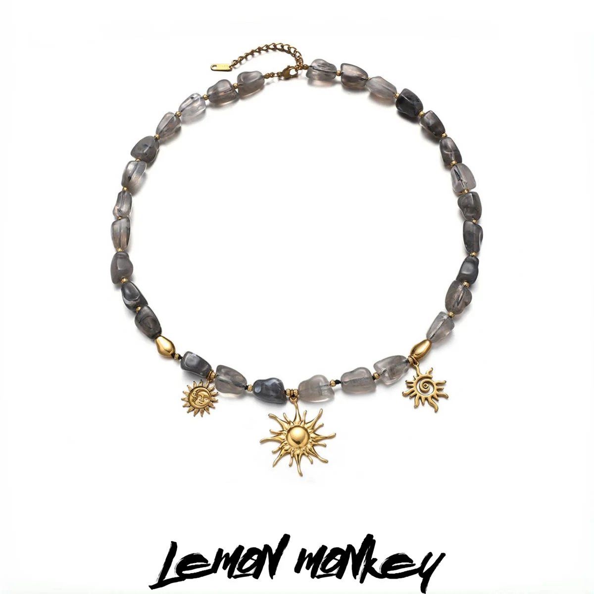 

Sun Multi-pendant necklace natural stone bead chain stainless steel material 18k gold-plated electroplated ladies