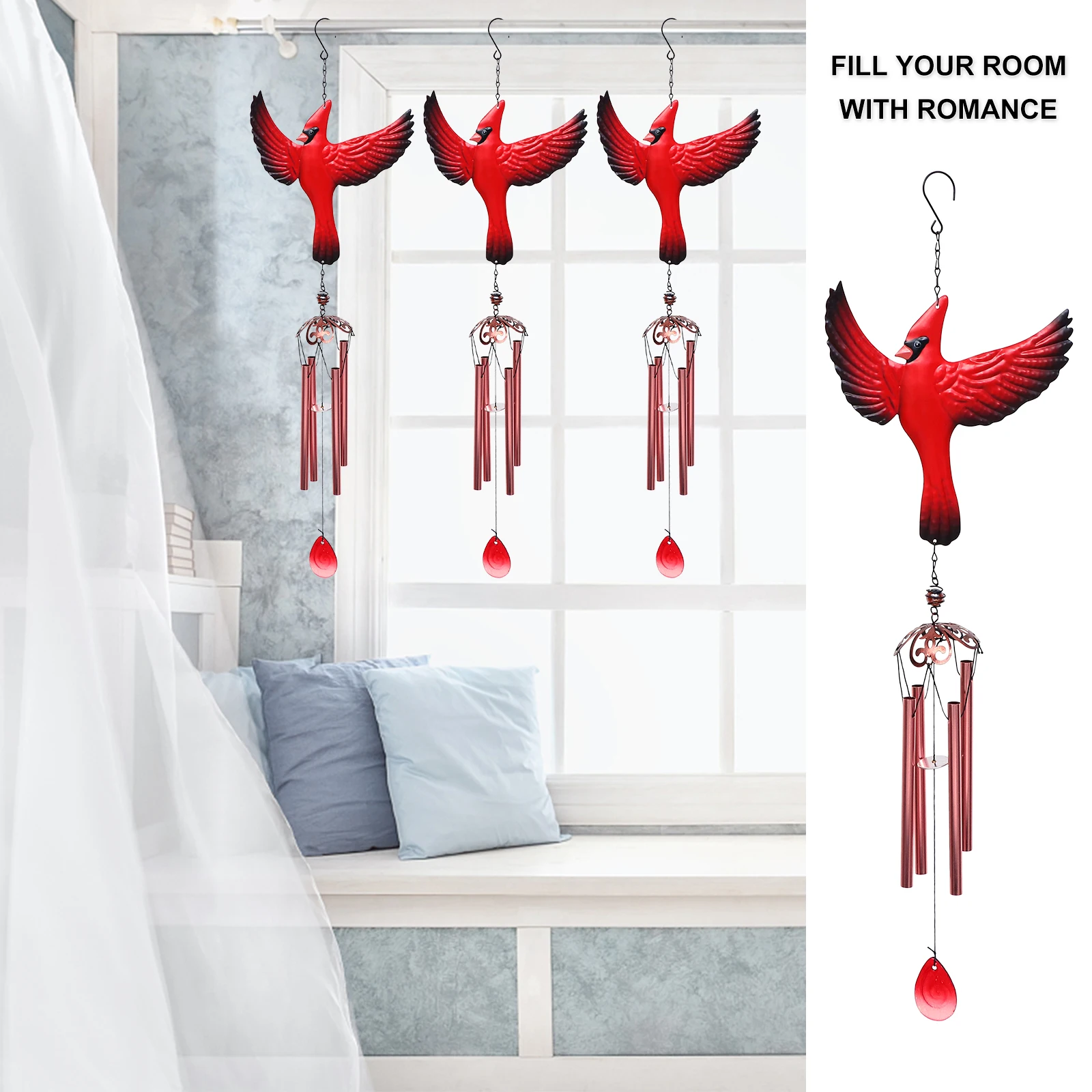 

Bell Wind Chime Bird Ornament Spiral Decoration Red Patio Hanging Chimes House Decorations for Home