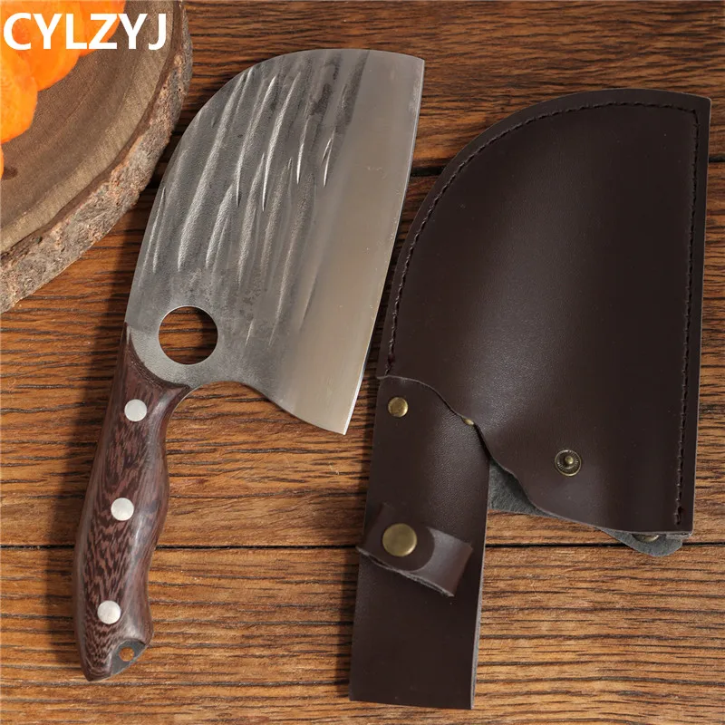 Cuchillo de carnicero, cuchillo de Chef Full Tang, cuchillo hecho a mano, filete, rebanado, cuchillos de cocina de acero 5cr15 revestidos con alto contenido de carbono forjado ancho