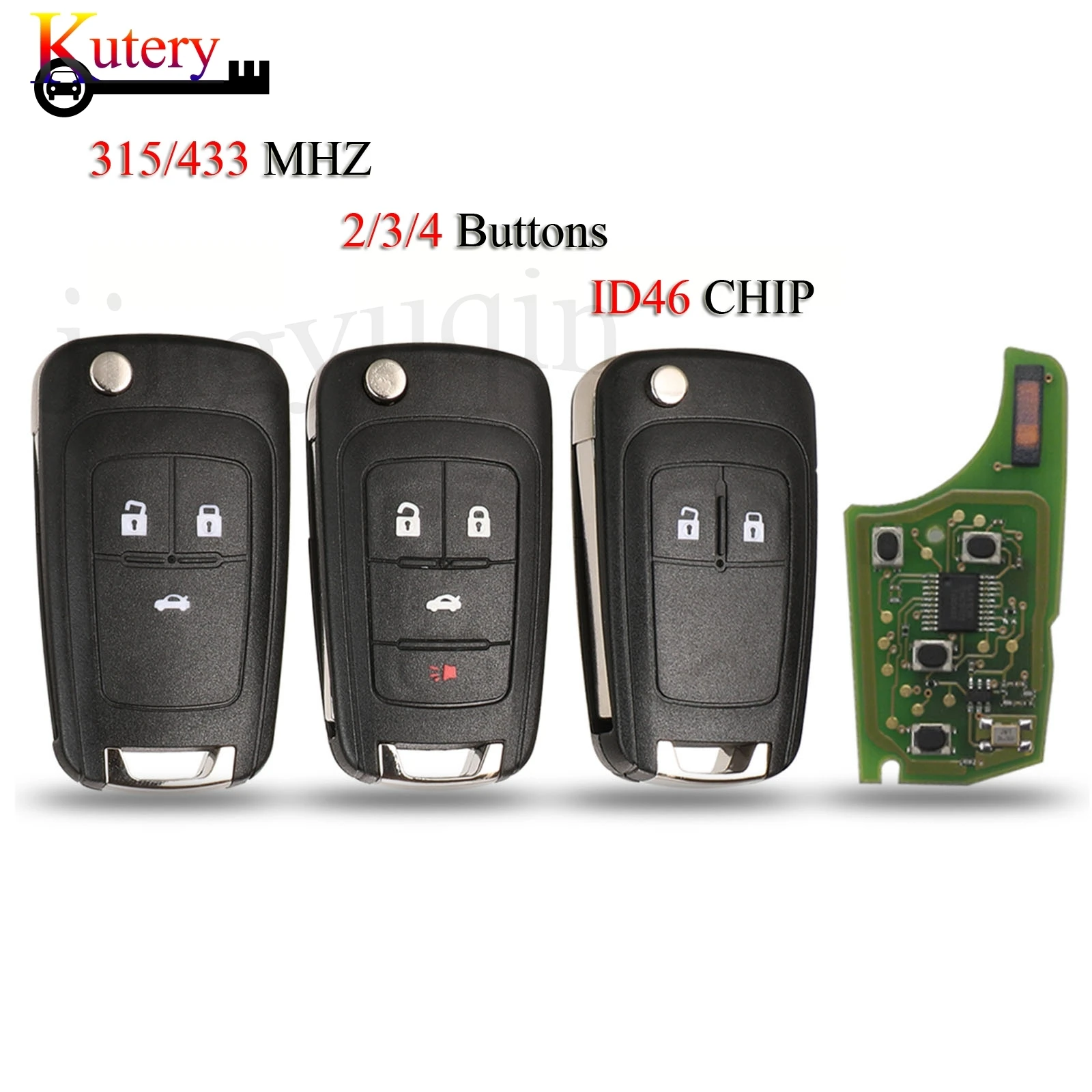 Kutery Folding Remote Smart Car Key For Chevrolet Insignia Astra J Corsa E 315/433MHz ID46 PCF7937E Chip With HU100 Uncut Balde