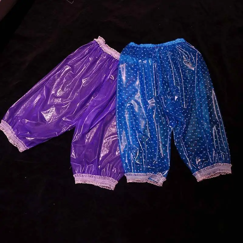 

NEW Transparent PVC Plastic Lace Pants Thin Soft Silent Loose Bloomers Waterproof ABDL Diaper Shorts Couple Sports pants