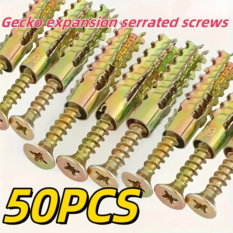 

50Pcs Serrated Expansion Anchors Heavy Duty Metal Wall Anchor Set Anti-Slip Screws High Toughness Home Office Hardware Fasteners