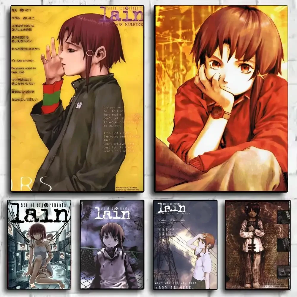 Anime Serial E-Experiments Lain Poster Wall Stickers Self Adhesive Art Decals for Bedroom Living Room Home Decor Mural HD Gift