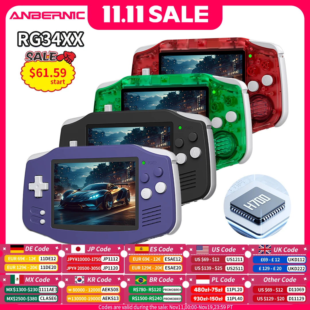 ANBERNIC-consola de juegos portátil de vídeo Retro RG34XX, pantalla IPS de 3,4 ", sistema Linux de 64 bits de 32G, compatible con salida de TV HD, WiFi 5G, Bluetooth