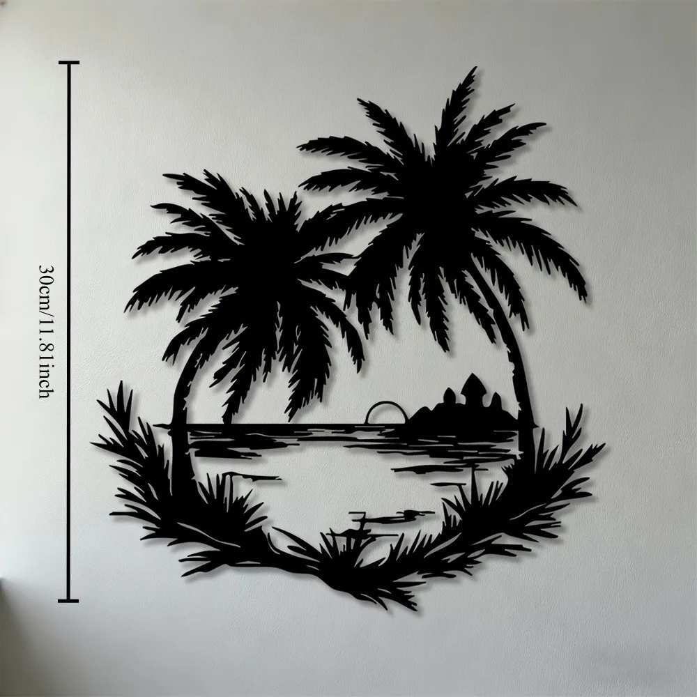 CIFBUY Metal Wall Art Tropical Palm Tree Sunset Decor 2D Flat Iron Hanging Sculpture for Living Room Bedroom Office Villa